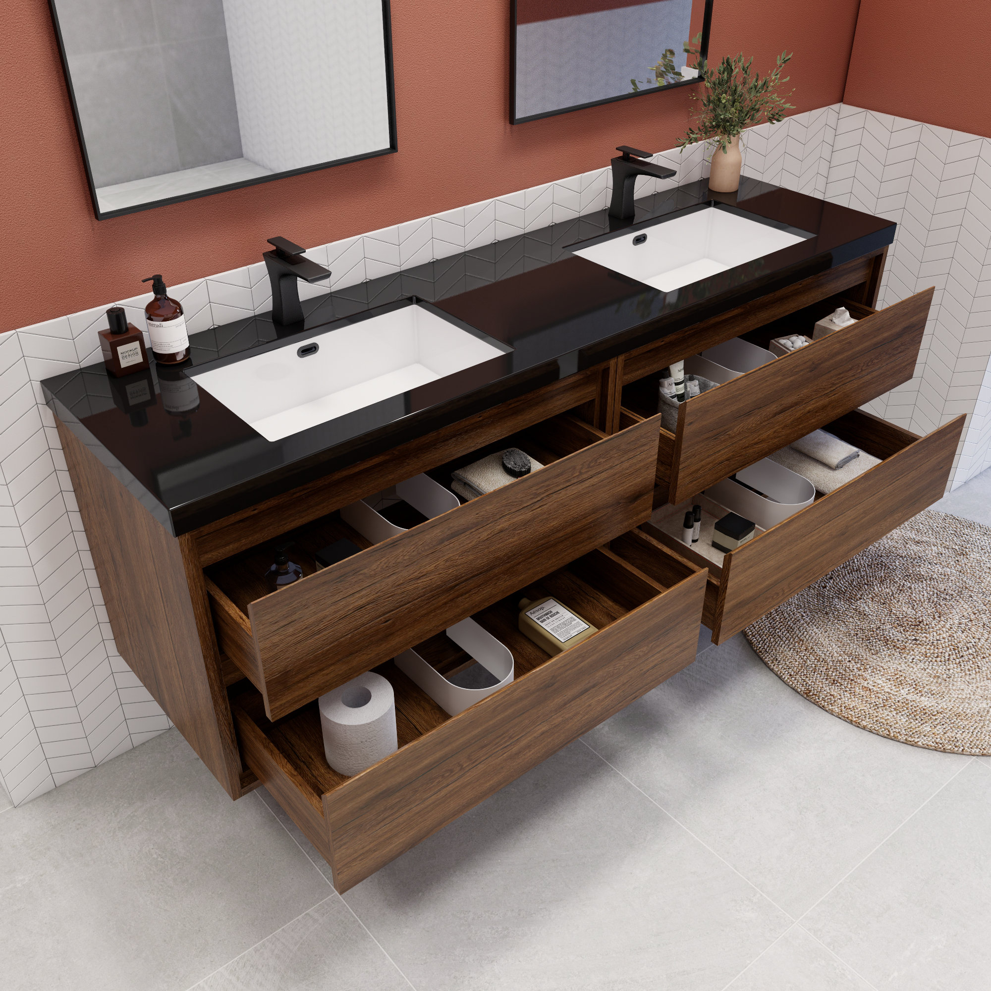 Latitude Run® Vickye 72" Double Sink Bathroom Vanity Set | Wayfair